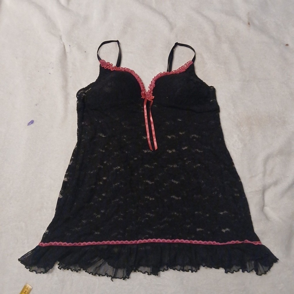 cosmopolitan Y2k Style Pink And Black See Through Babydoll Night Gown Top...